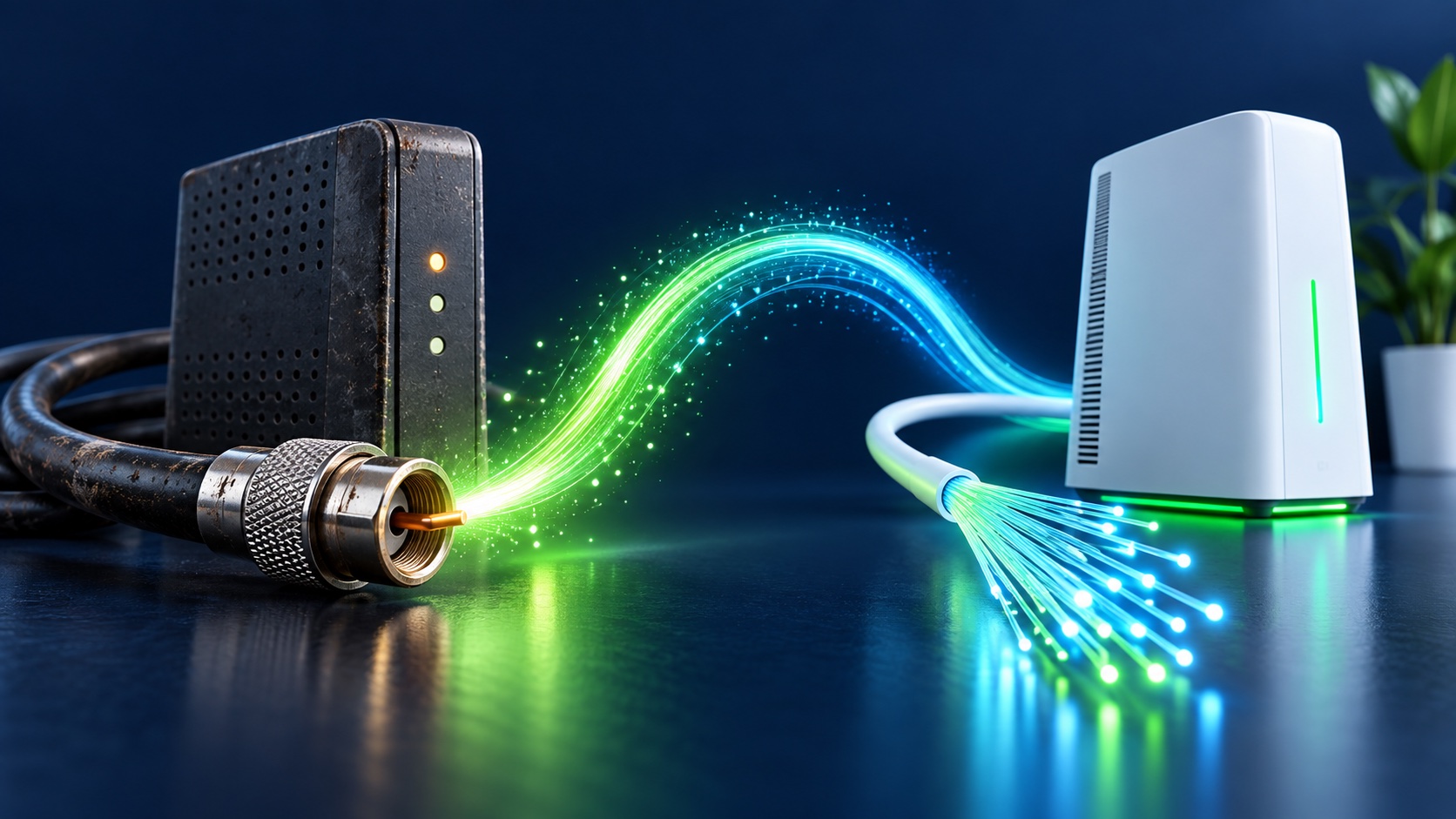 Illustration: Von Kabel zu Glasfaser wechseln: Ablauf, Router und Kündigung